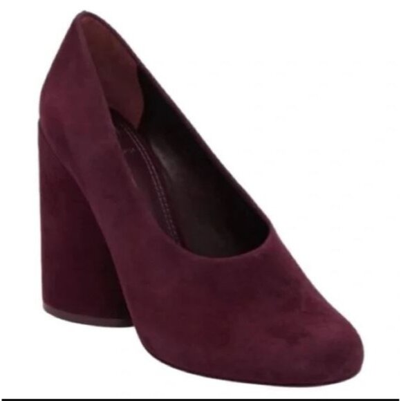 Tory Burch Shoes - #1140 Tory Burch Lucia Suede Leather Chunky Heel Pump Shoes Size 8.5 Merlot